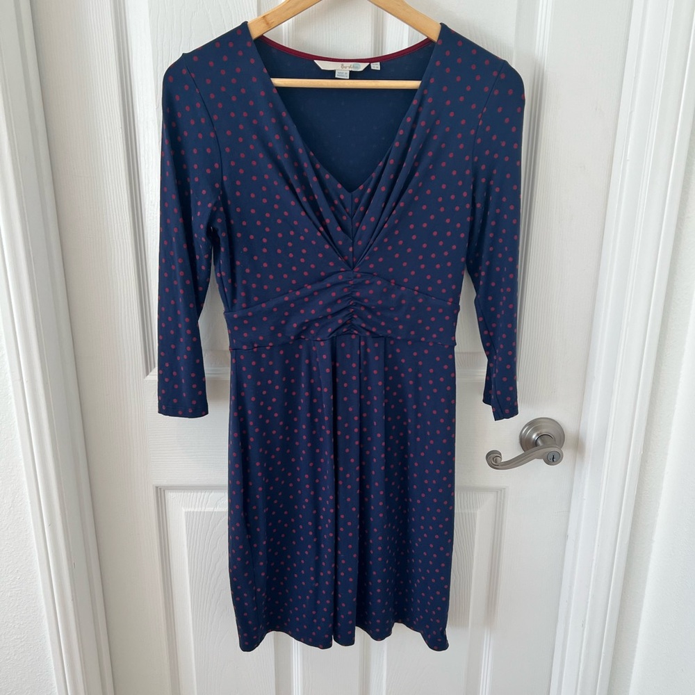 Boden Deep Navy Blue Sheath Dress with V-Neck and 3/4 Sleeves for Casual Work